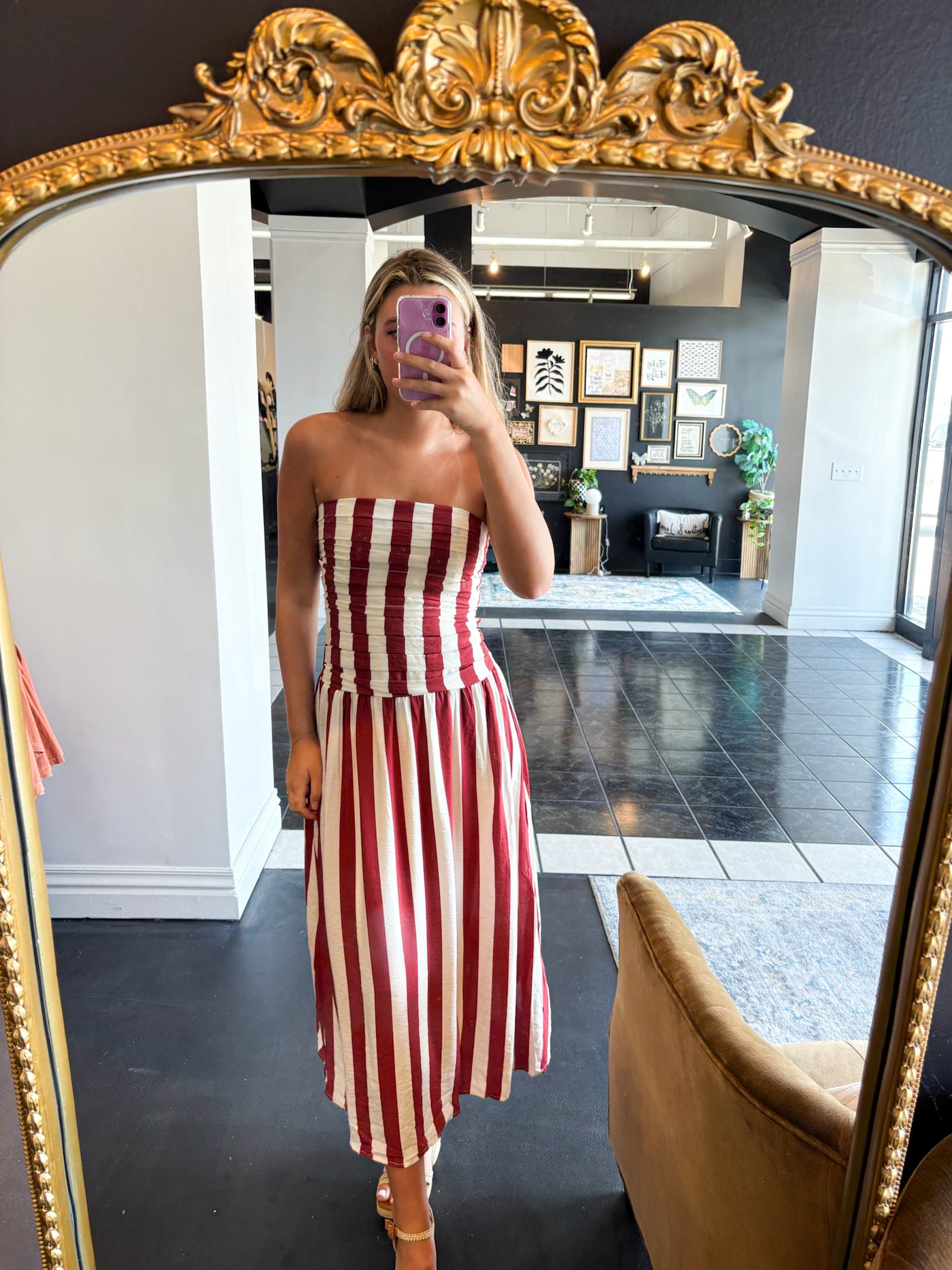 Vertical Stripe Strapless Midi Dress-170 - DRESSES-EDGEMINE-[option4]-[option5]-[option6]-Leather & Lace Boutique Shop