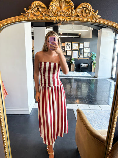 Vertical Stripe Strapless Midi Dress-170 - DRESSES-EDGEMINE-[option4]-[option5]-[option6]-Leather & Lace Boutique Shop