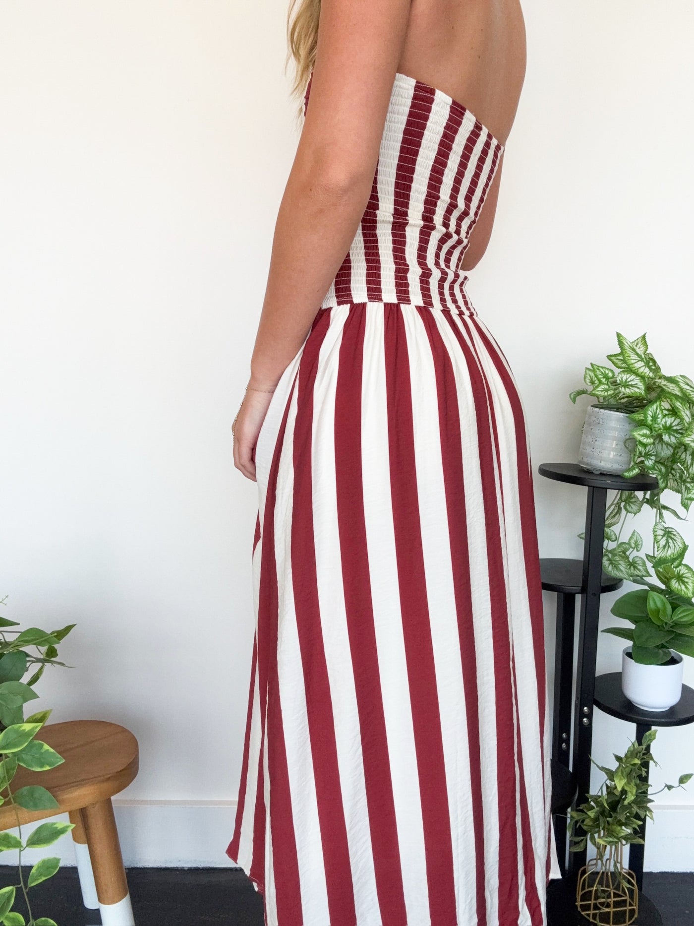 Vertical Stripe Strapless Midi Dress-170 - DRESSES-EDGEMINE-[option4]-[option5]-[option6]-Leather & Lace Boutique Shop