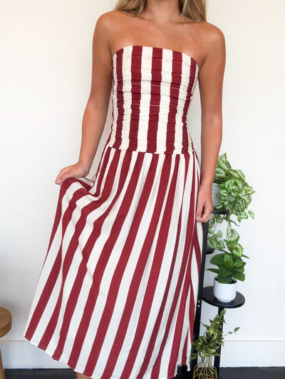 Vertical Stripe Strapless Midi Dress-170 - DRESSES-EDGEMINE-[option4]-[option5]-[option6]-Leather & Lace Boutique Shop
