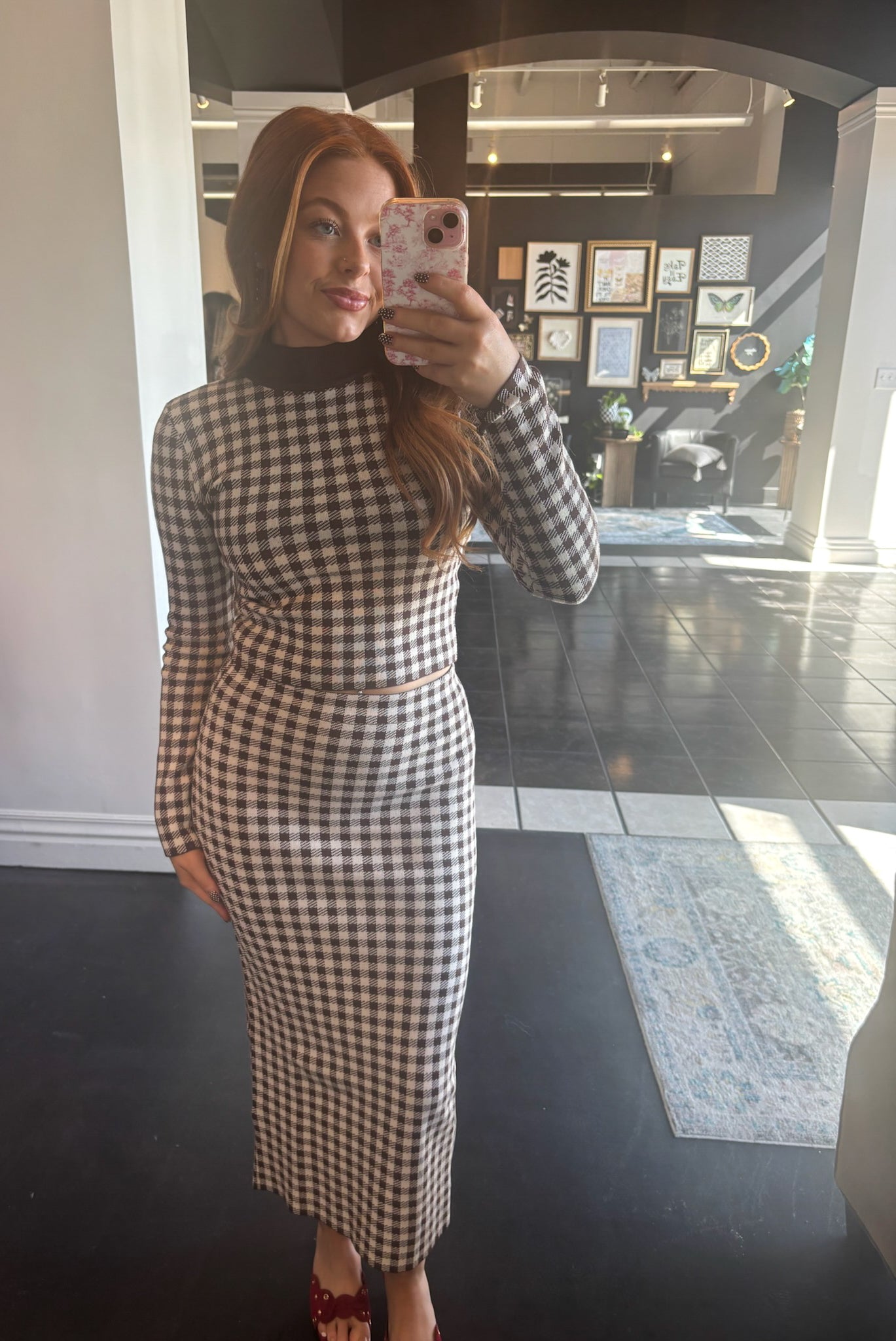 Mocha Gingham Sweater Set-170 - SETS-MILK & HONEY-[option4]-[option5]-[option6]-Leather & Lace Boutique Shop