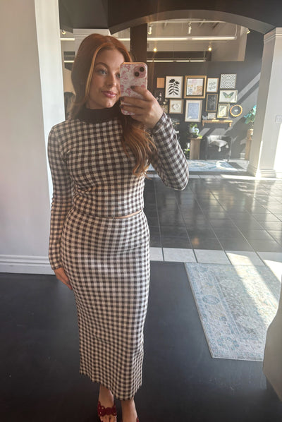 Mocha Gingham Sweater Set-170 - SETS-MILK & HONEY-[option4]-[option5]-[option6]-Leather & Lace Boutique Shop