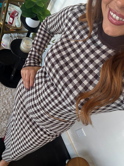 Mocha Gingham Sweater Set-170 - SETS-MILK & HONEY-[option4]-[option5]-[option6]-Leather & Lace Boutique Shop