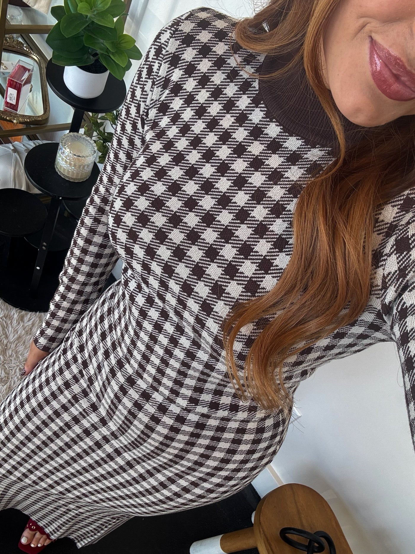 Mocha Gingham Sweater Set-170 - SETS-MILK & HONEY-[option4]-[option5]-[option6]-Leather & Lace Boutique Shop