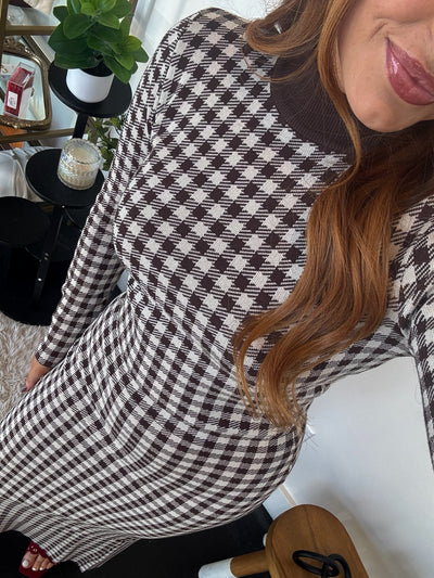 Mocha Gingham Sweater Set-170 - SETS-MILK & HONEY-[option4]-[option5]-[option6]-Leather & Lace Boutique Shop
