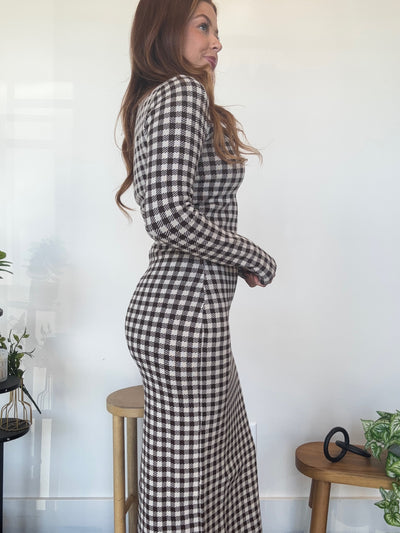 Mocha Gingham Sweater Set-170 - SETS-MILK & HONEY-[option4]-[option5]-[option6]-Leather & Lace Boutique Shop