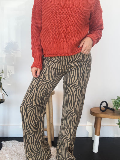 Animal Print Straight Leg Denim