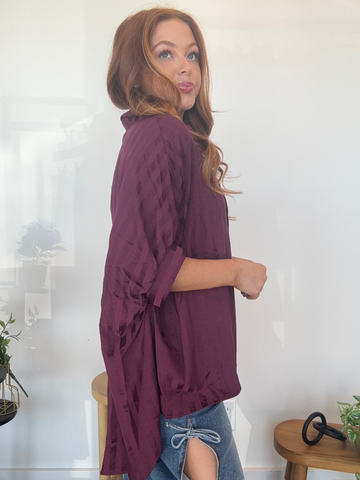 Berry Oversized Striped Blouse