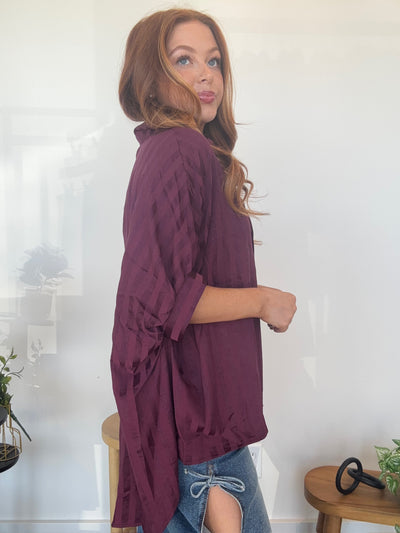 Berry Oversized Striped Blouse