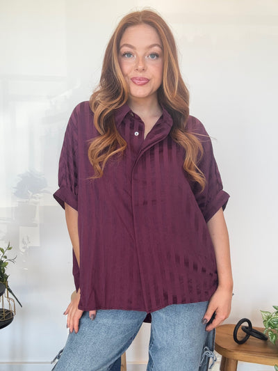 Berry Oversized Striped Blouse