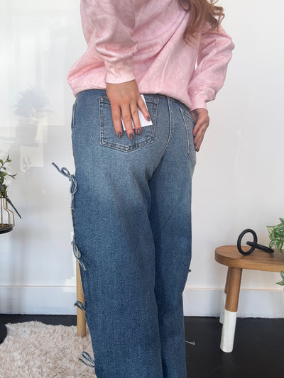 Bow Open Tie Wide Leg Denim