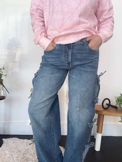 Bow Open Tie Wide Leg Denim