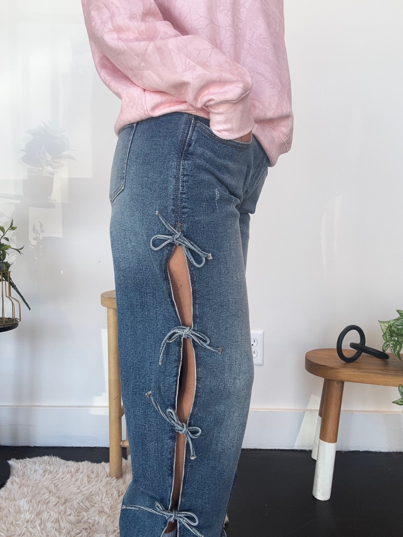 Bow Open Tie Wide Leg Denim