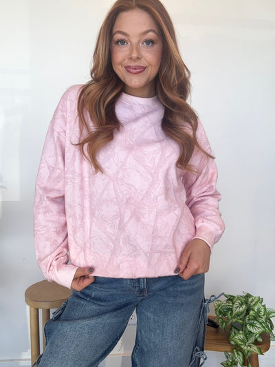 Cozy Camo Crewneck- Blush