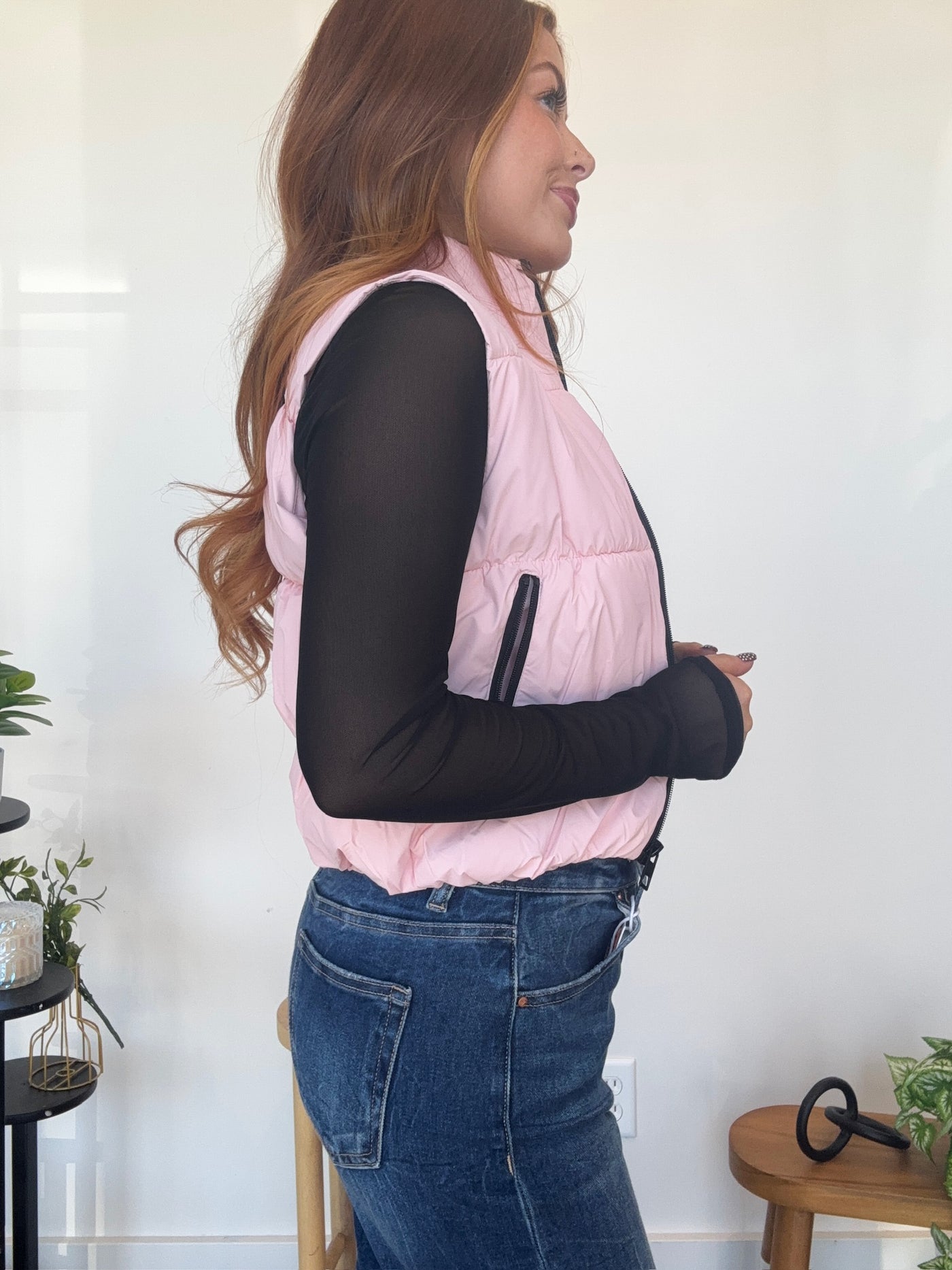 Contrast Puffer Vest- Blush