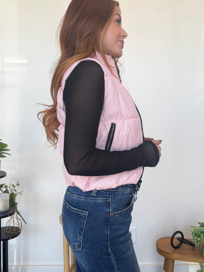 Contrast Puffer Vest- Blush
