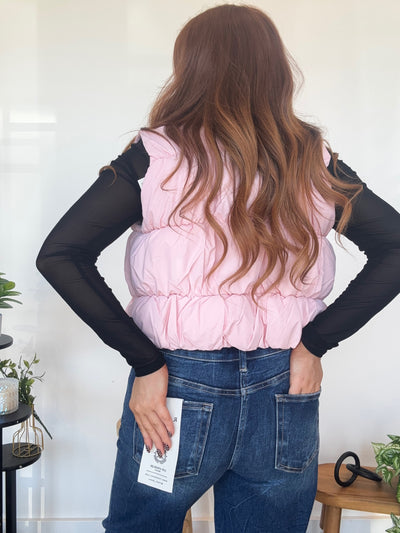 Contrast Puffer Vest- Blush