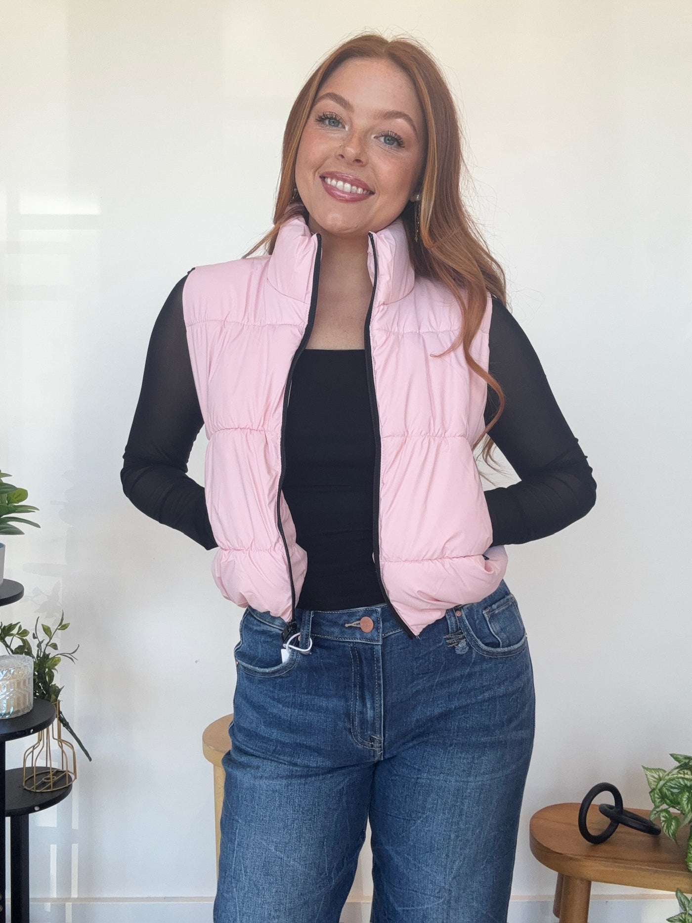 Contrast Puffer Vest- Blush