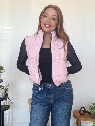 Contrast Puffer Vest- Blush