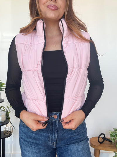 Contrast Puffer Vest- Blush
