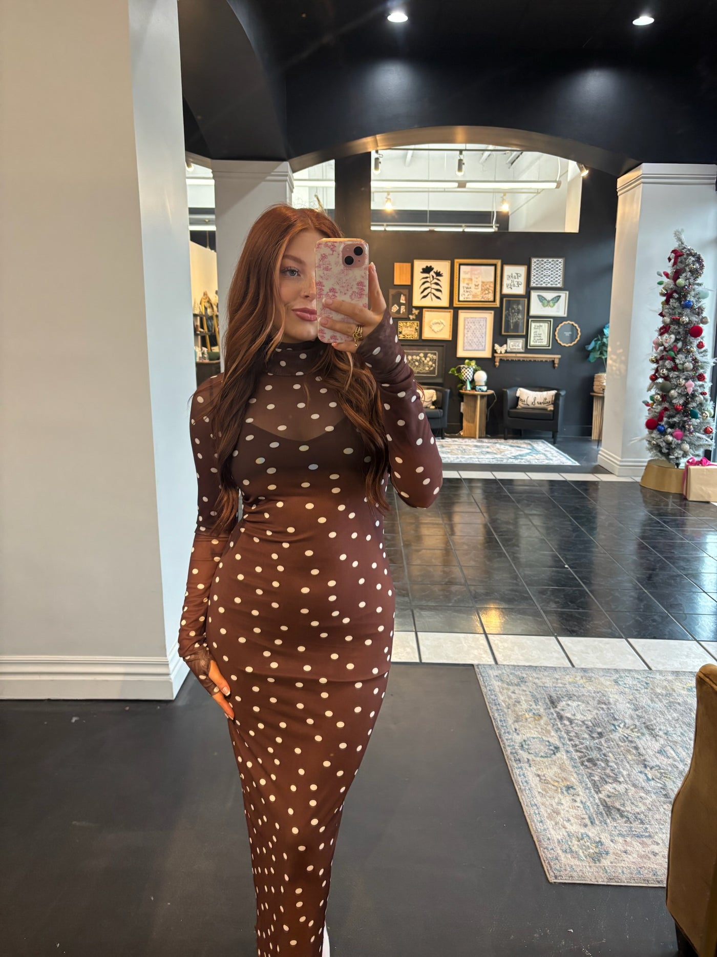 Polka Dot Layered Midi Dress- Chocolate Polka Dot Layered Midi Dress- Chocolate