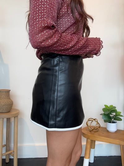 Contrast Hem Leather Mini Skirt