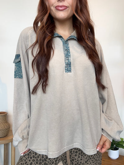 Terry Patchwork Henley Top