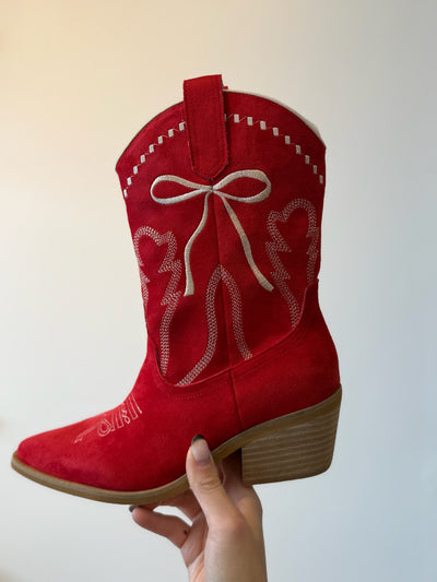 Zeta Bow Booties- Red Suede