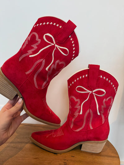 Zeta Bow Booties- Red Suede