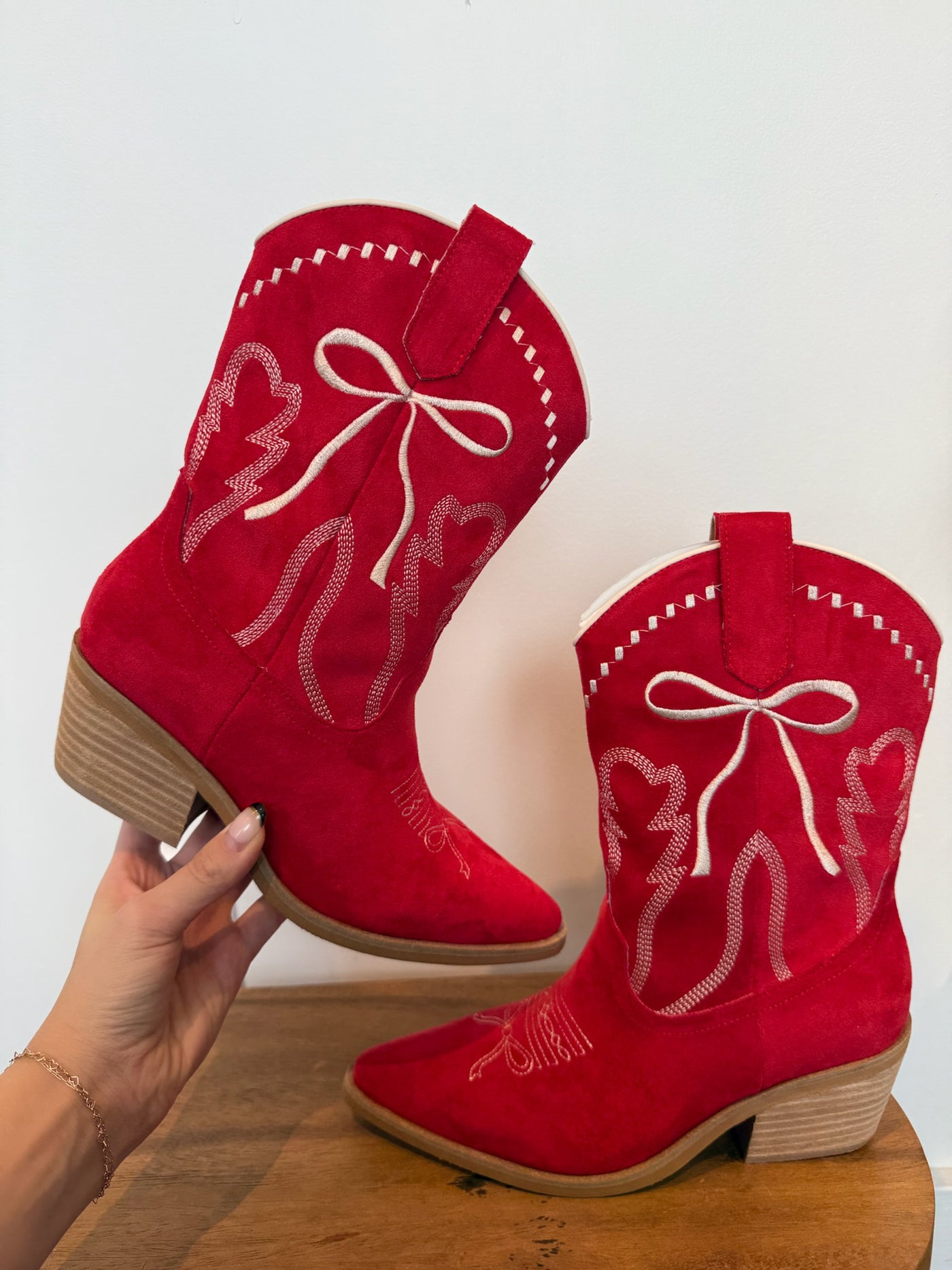Zeta Bow Booties- Red Suede