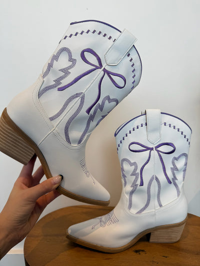 Zeta Bow Booties- White/Purple