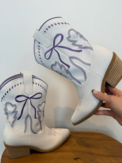 Zeta Bow Booties- White/Purple