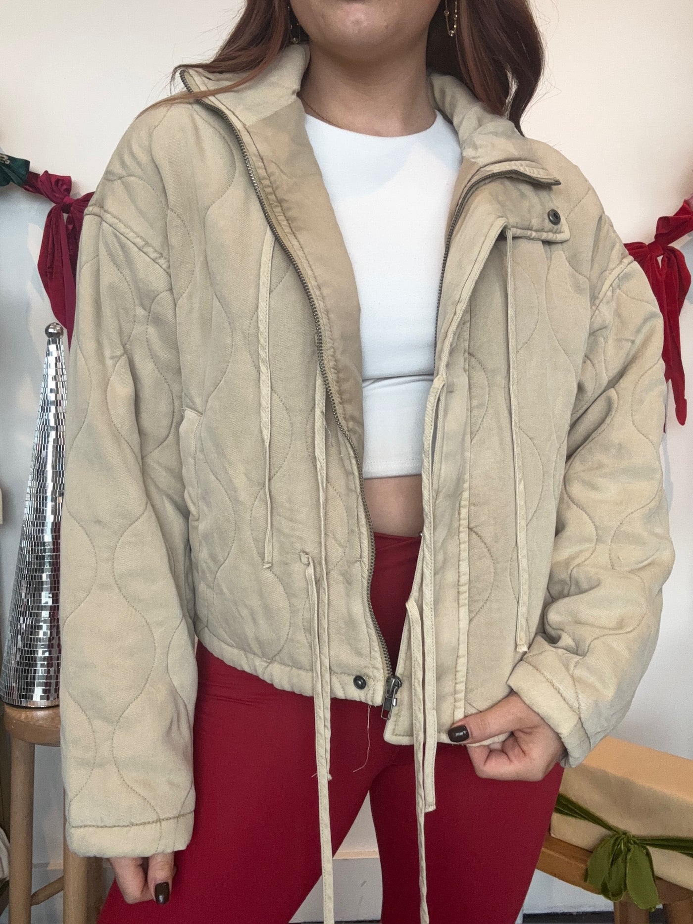 Quilted Front Tie Puffer Jacket