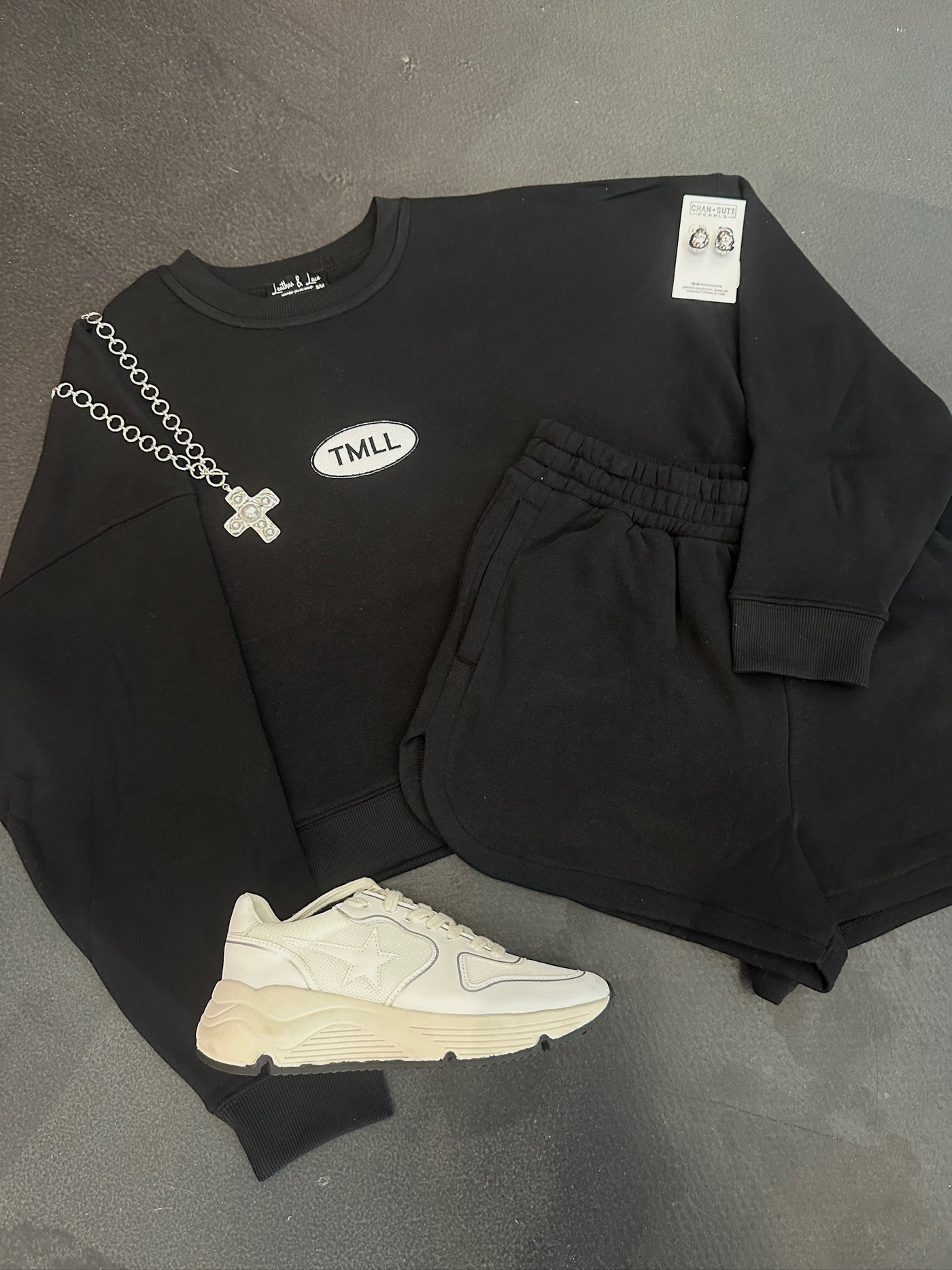 TMLL Patch Sweat Set- Black-170 - DRESSES / ROMPERS / SETS-LEATHER & LACE-[option4]-[option5]-[option6]-Leather & Lace Boutique Shop