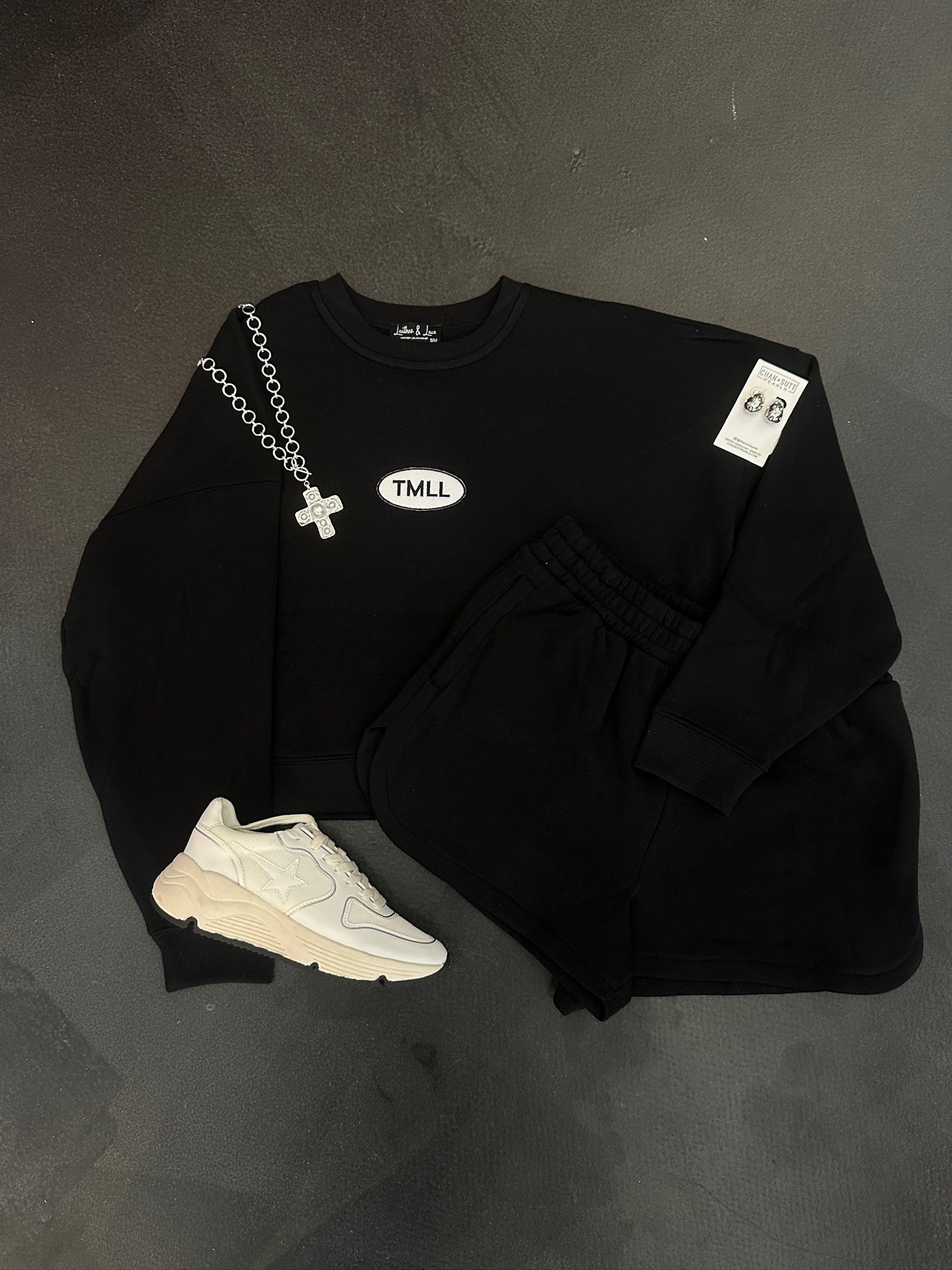 TMLL Patch Sweat Set- Black-170 - DRESSES / ROMPERS / SETS-LEATHER & LACE-[option4]-[option5]-[option6]-Leather & Lace Boutique Shop