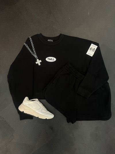 TMLL Patch Sweat Set- Black-170 - DRESSES / ROMPERS / SETS-LEATHER & LACE-[option4]-[option5]-[option6]-Leather & Lace Boutique Shop