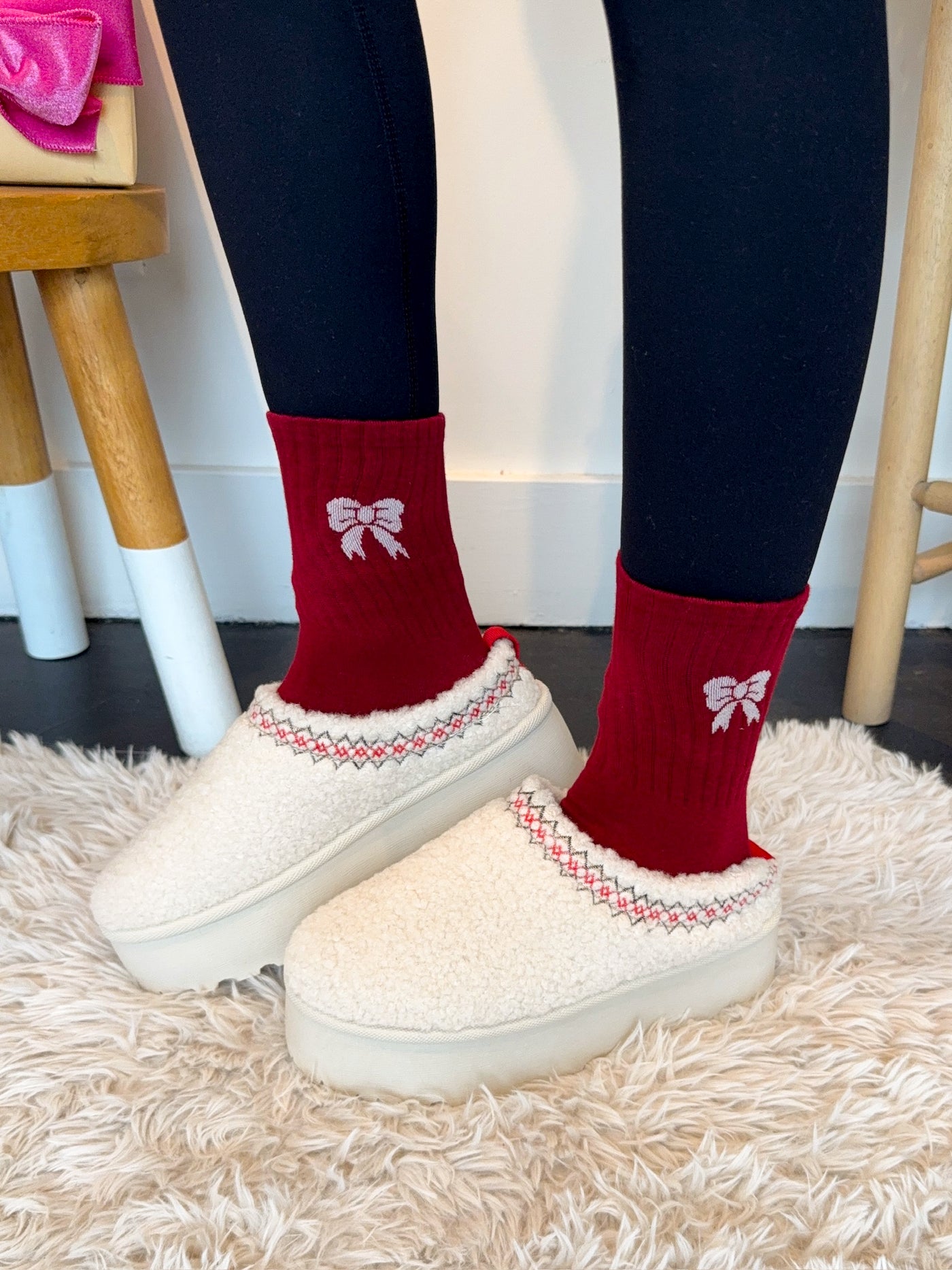 Bow Ankle Socks- Red