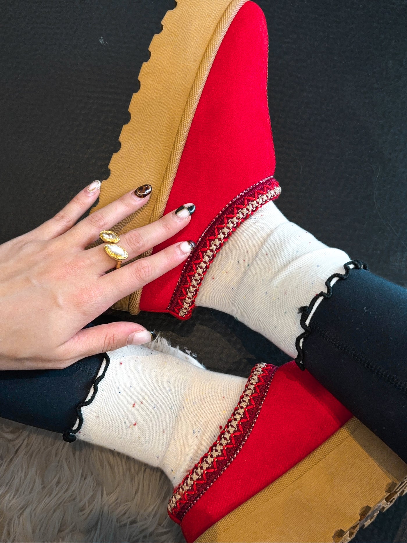 Ruffle Ankle Socks- Black/Multi