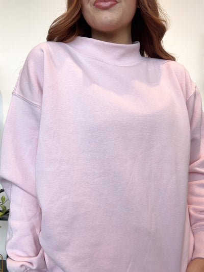 Basic Mock Neck Sweatshirt- Light Pink