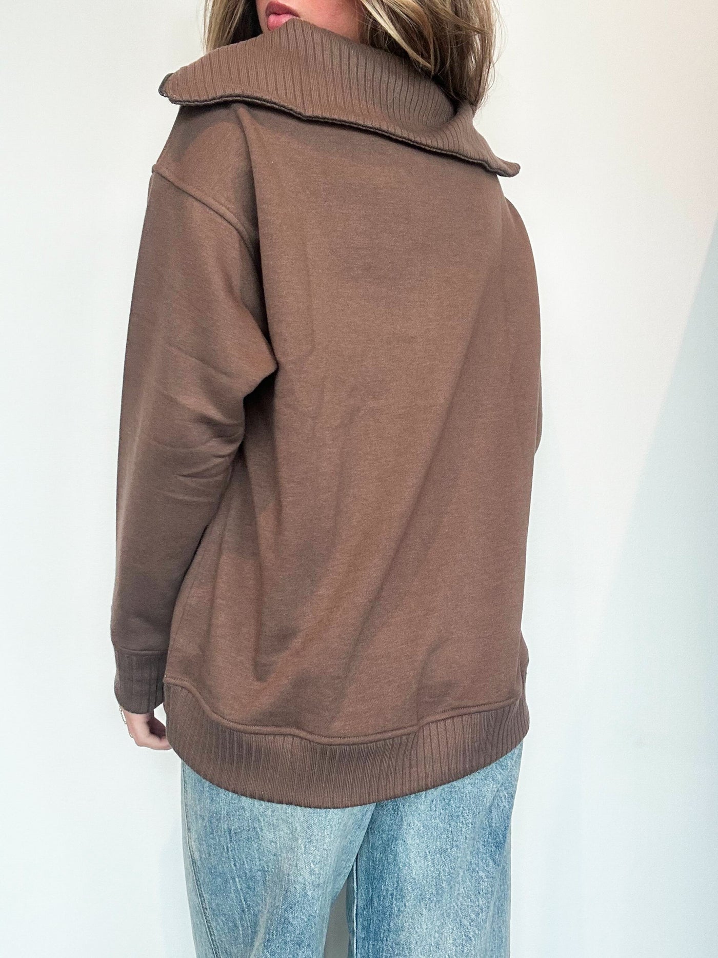 French Terry Quarter Zip Pullover- Mocha-130 - TOPS - SWEATERS/SWEATSHIRTS-RAE MODE-[option4]-[option5]-[option6]-Leather & Lace Boutique Shop