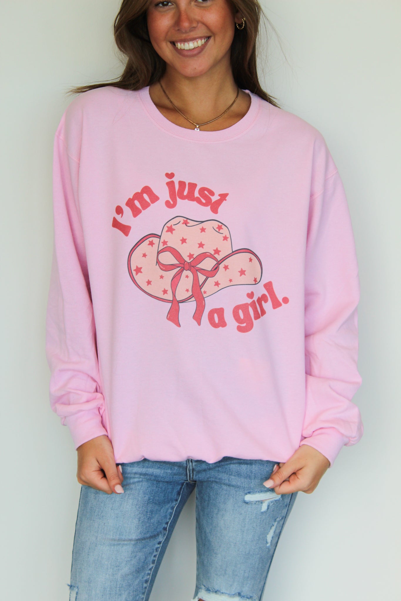 Just A Girl Graphic Sweatshirt-135 - DEMAND GRAPHIC-LEATHER & LACE-[option4]-[option5]-[option6]-Leather & Lace Boutique Shop