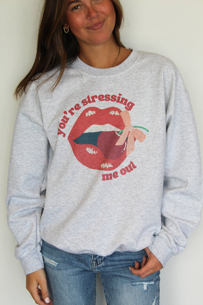 Stressing Me Out Graphic Sweatshirt-135 - DEMAND GRAPHIC-LEATHER & LACE-[option4]-[option5]-[option6]-Leather & Lace Boutique Shop