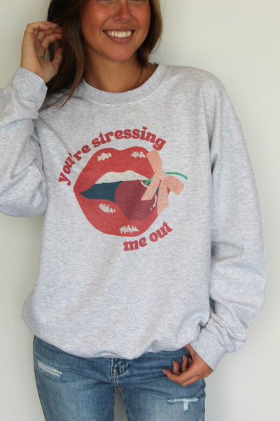 Stressing Me Out Graphic Sweatshirt-135 - DEMAND GRAPHIC-LEATHER & LACE-[option4]-[option5]-[option6]-Leather & Lace Boutique Shop