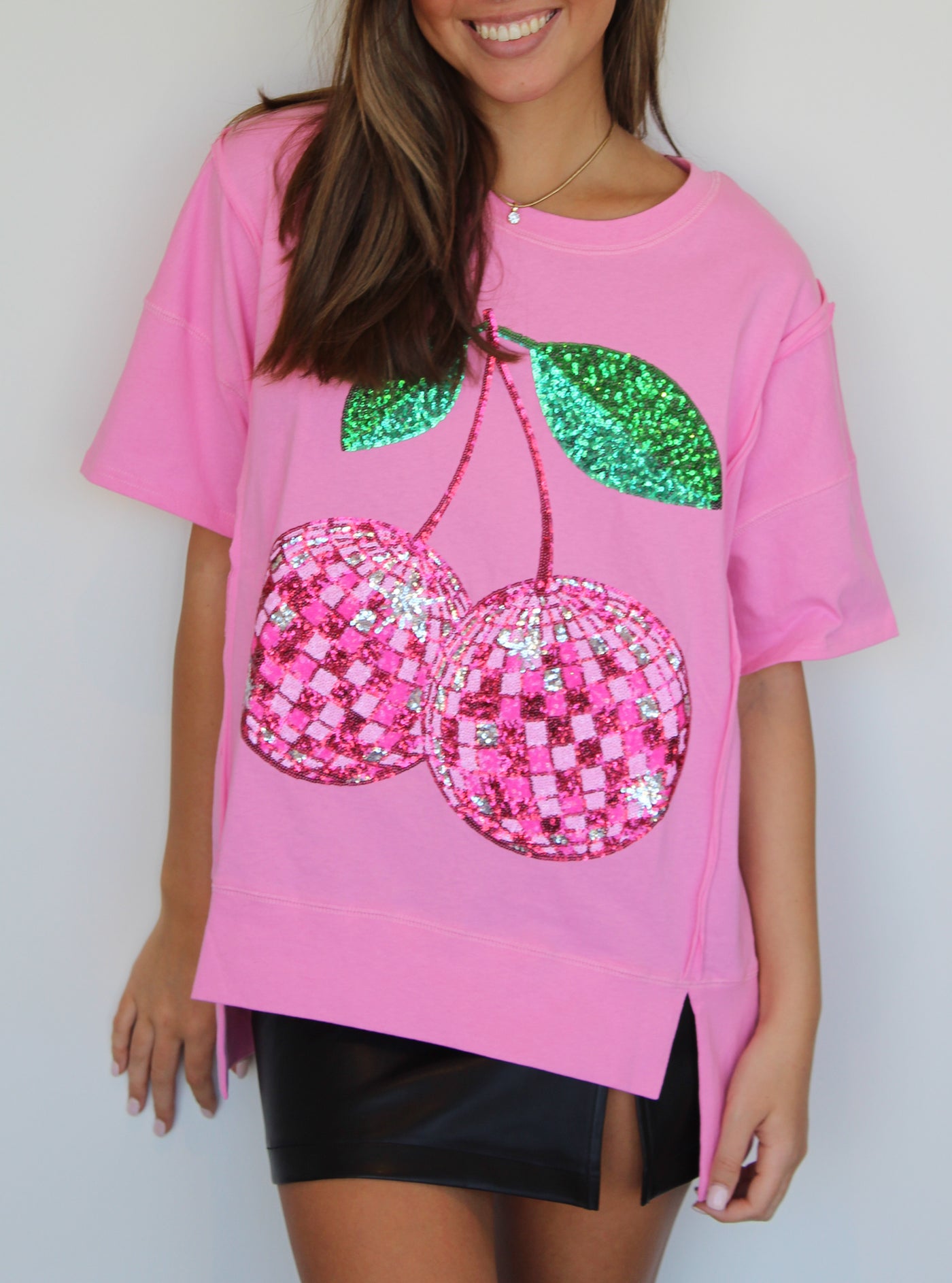 Sequin Cherry Oversized Tee-120 - TOPS - GRAPHIC TEES-FANTASTIC FAWN-[option4]-[option5]-[option6]-Leather & Lace Boutique Shop