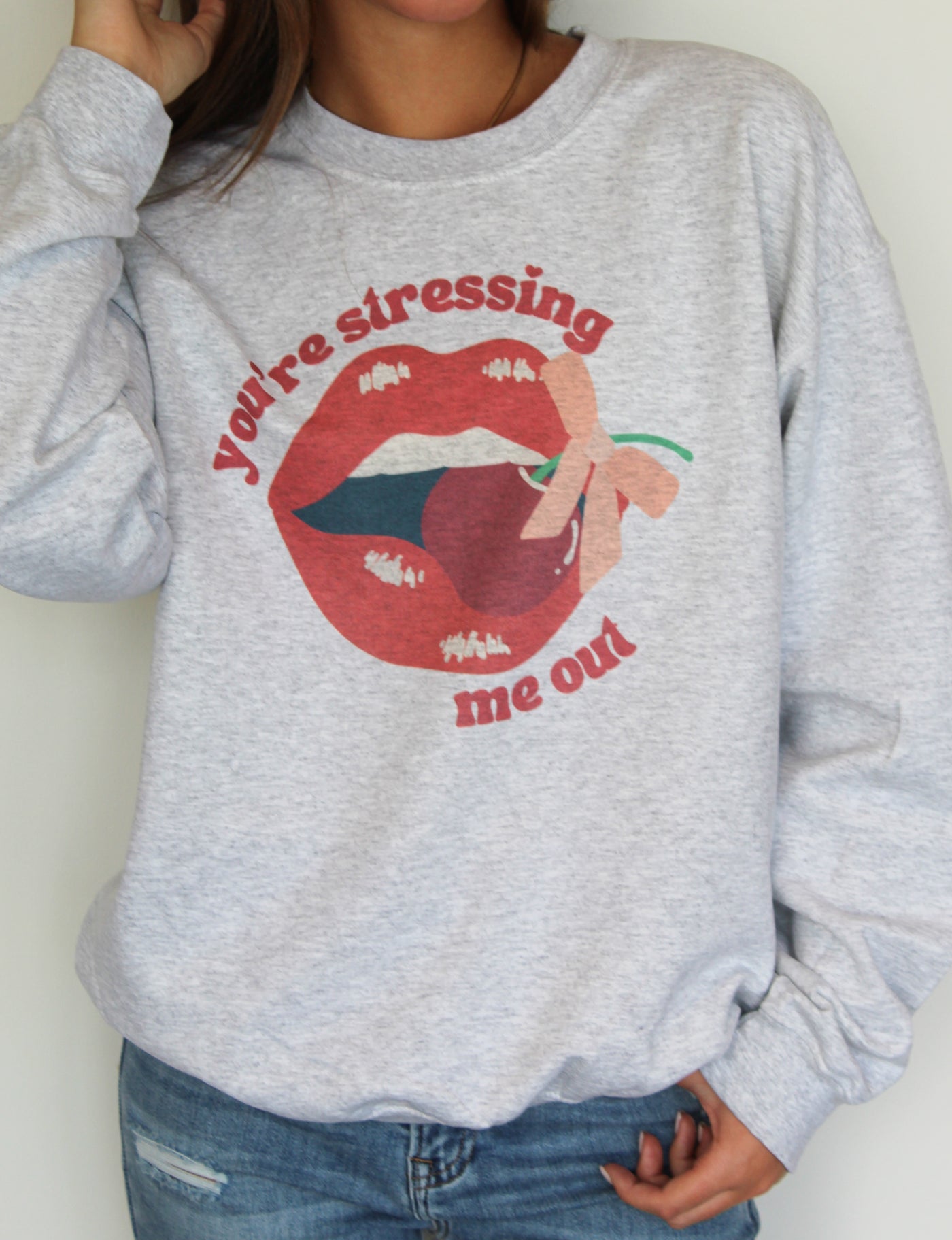 Stressing Me Out Graphic Sweatshirt-135 - DEMAND GRAPHIC-LEATHER & LACE-[option4]-[option5]-[option6]-Leather & Lace Boutique Shop