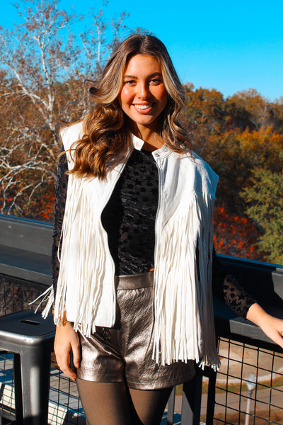 Let's Go Girls White Fringe Vest-140 - TOPS - LAYERS/OUTERWEAR-LE LIS-[option4]-[option5]-[option6]-Leather & Lace Boutique Shop