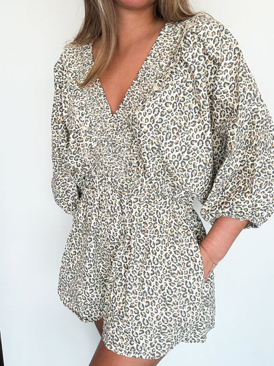 Smocked Leopard Romper-170 - ROMPERS-BUCKETLIST-[option4]-[option5]-[option6]-Leather & Lace Boutique Shop