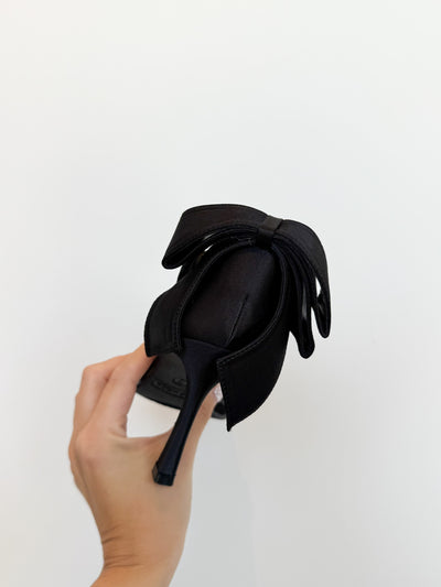 Kate Satin Bow Heels- Black-TOP GUY-[option4]-[option5]-[option6]-Leather & Lace Boutique Shop
