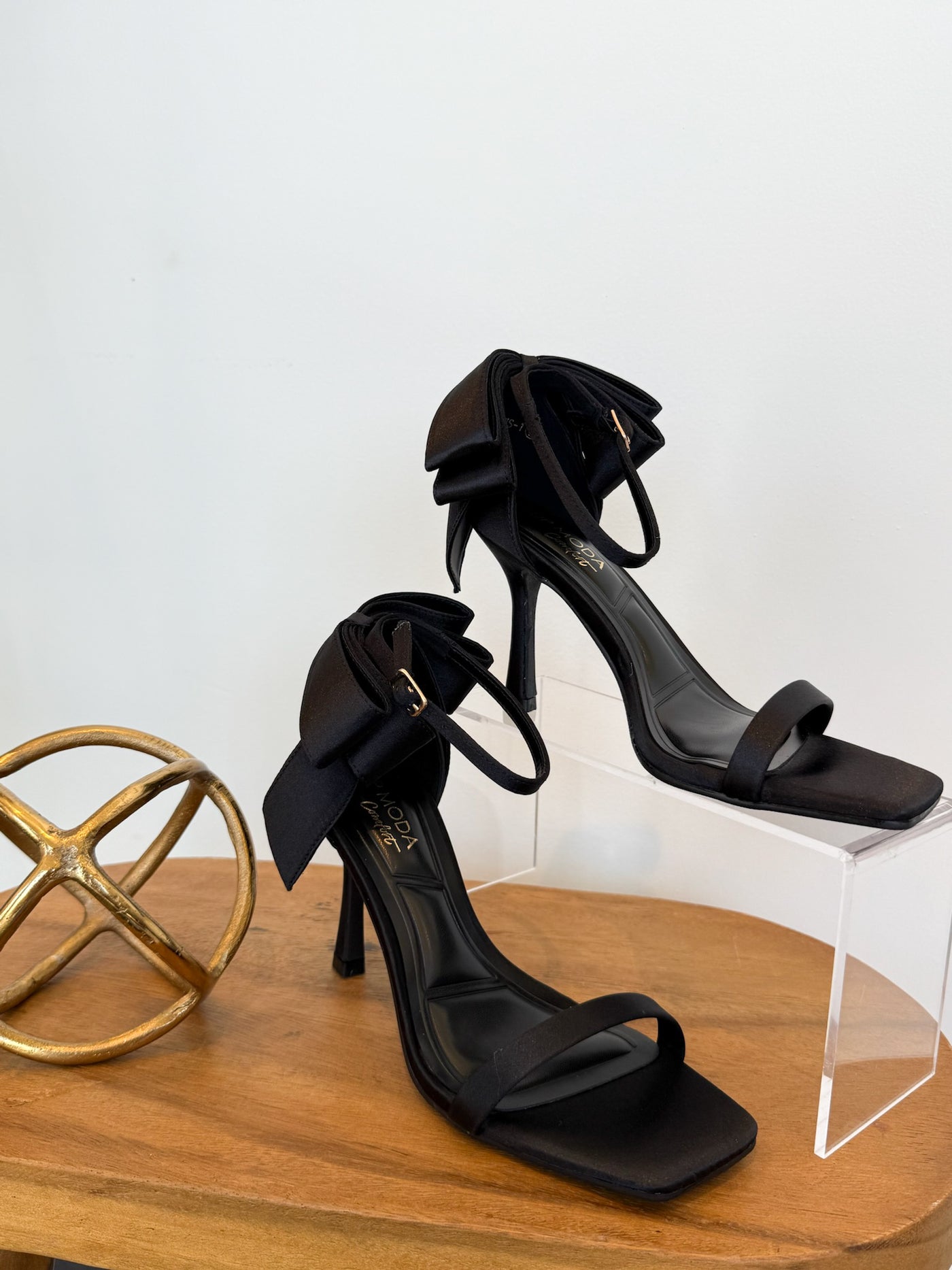 Kate Satin Bow Heels- Black-TOP GUY-[option4]-[option5]-[option6]-Leather & Lace Boutique Shop