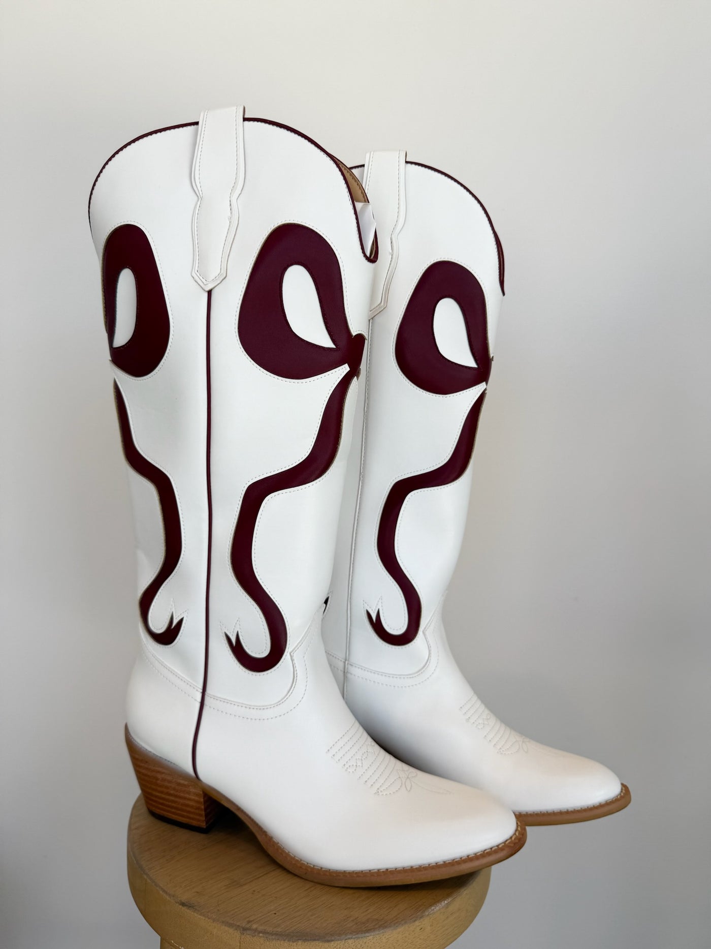 Isadora Bow Boots- Maroon-180 - SHOES-MIIM-[option4]-[option5]-[option6]-Leather & Lace Boutique Shop